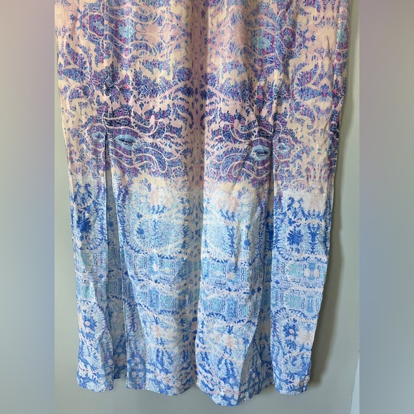 Maeve by Anthropologie 100% Silk Maxi Skirt‎ Watercolor Boho Purple Blue Large - Picture 5 of 9